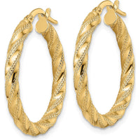 14K Yellow Gold Polished Twisted Hoop Earrings - 26.5mm Length, 3mm Thickness by 0