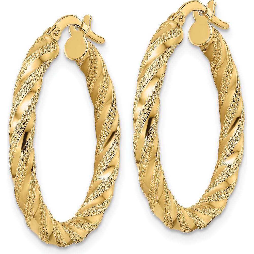 14K Yellow Gold Polished Twisted Hoop Earrings - 26.5mm Length, 3mm Thickness by 0