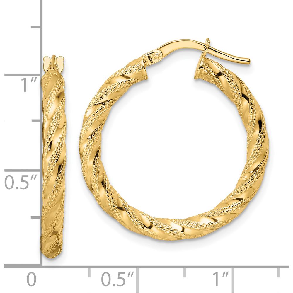 14K Yellow Gold Polished Twisted Hoop Earrings - 26.5mm Length, 3mm Thickness by 0