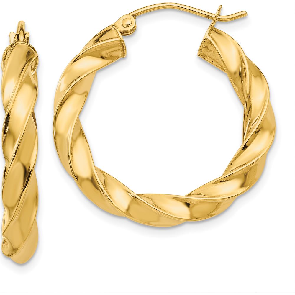 14K Yellow Gold Polished Twisted Hoop Earrings - 26mm Length, 27mm Width by 0