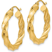 14K Yellow Gold Polished Twisted Hoop Earrings - 26mm Length, 27mm Width by 0