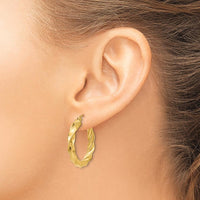 14K Yellow Gold Polished Twisted Hoop Earrings - 26mm Length, 27mm Width by 0