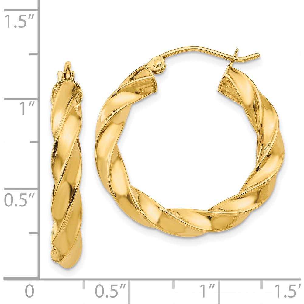 14K Yellow Gold Polished Twisted Hoop Earrings - 26mm Length, 27mm Width by 0