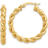 14K Yellow Gold Polished Twisted Hoop Earrings - 27.3mm Length, 26.9mm Width by 0
