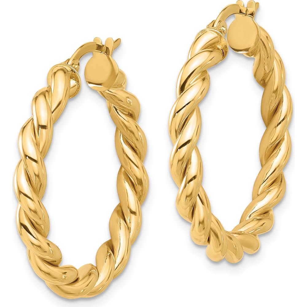 14K Yellow Gold Polished Twisted Hoop Earrings - 27.3mm Length, 26.9mm Width by 0