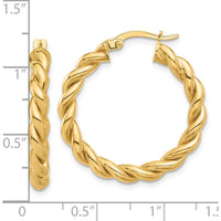 14K Yellow Gold Polished Twisted Hoop Earrings - 27.3mm Length, 26.9mm Width by 0