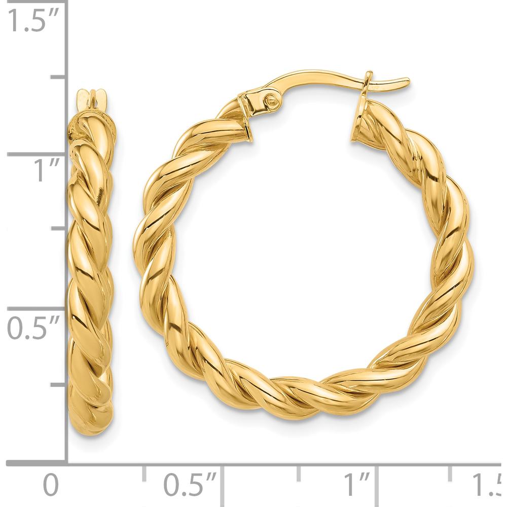14K Yellow Gold Polished Twisted Hoop Earrings - 27.3mm Length, 26.9mm Width by 0