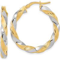14K Yellow Gold Polished Twisted Hoop Earrings - 30mm Length by 0