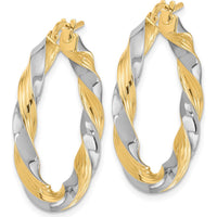 14K Yellow Gold Polished Twisted Hoop Earrings - 30mm Length by 0