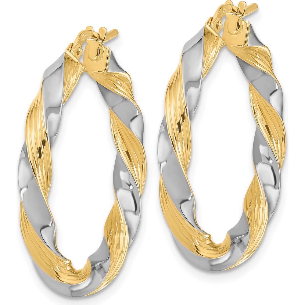 14K Yellow Gold Polished Twisted Hoop Earrings - 30mm Length by 0