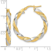 14K Yellow Gold Polished Twisted Hoop Earrings - 30mm Length by 0