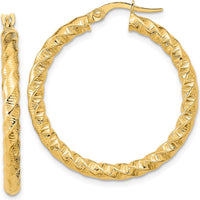 14K Yellow Gold Polished Twisted Hoop Earrings - 31.5mm Length by 0