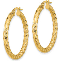 14K Yellow Gold Polished Twisted Hoop Earrings - 31.5mm Length by 0