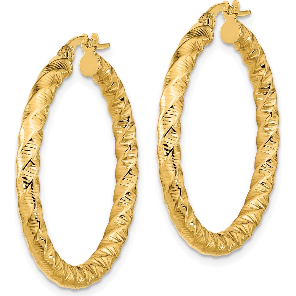 14K Yellow Gold Polished Twisted Hoop Earrings - 31.5mm Length by 0