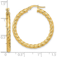 14K Yellow Gold Polished Twisted Hoop Earrings - 31.5mm Length by 0