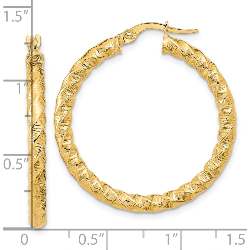 14K Yellow Gold Polished Twisted Hoop Earrings - 31.5mm Length by 0