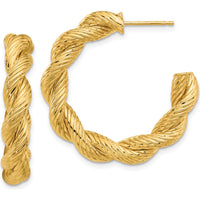 14K Yellow Gold Polished Twisted Hoop Earrings - 31mm Length by 0