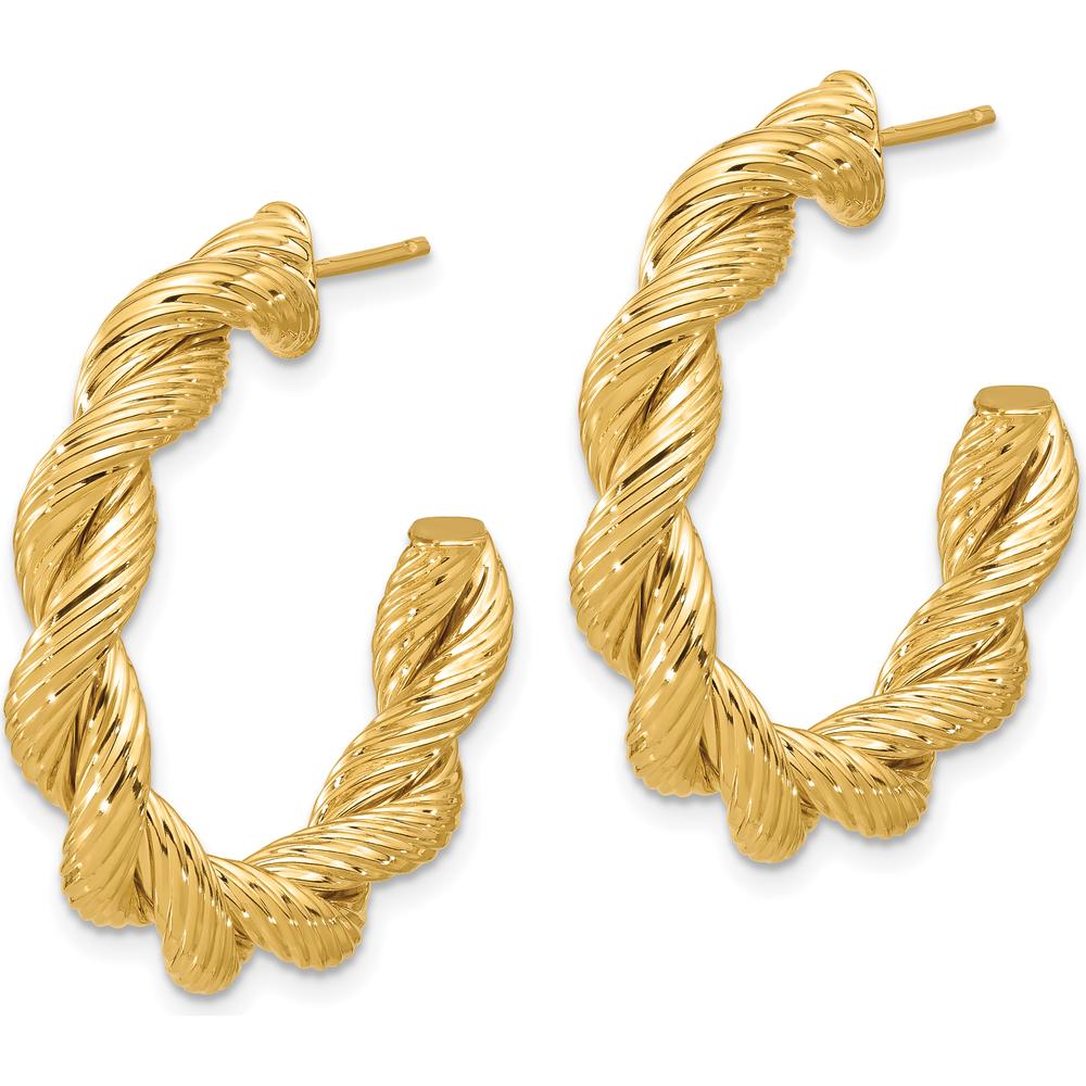 14K Yellow Gold Polished Twisted Hoop Earrings - 31mm Length by 0