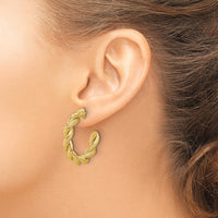 14K Yellow Gold Polished Twisted Hoop Earrings - 31mm Length by 0