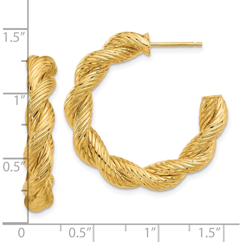 14K Yellow Gold Polished Twisted Hoop Earrings - 31mm Length by 0