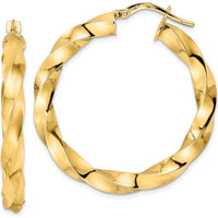 14K Yellow Gold Polished Twisted Hoop Earrings - 34.6mm Length, 32.4mm Width by 0