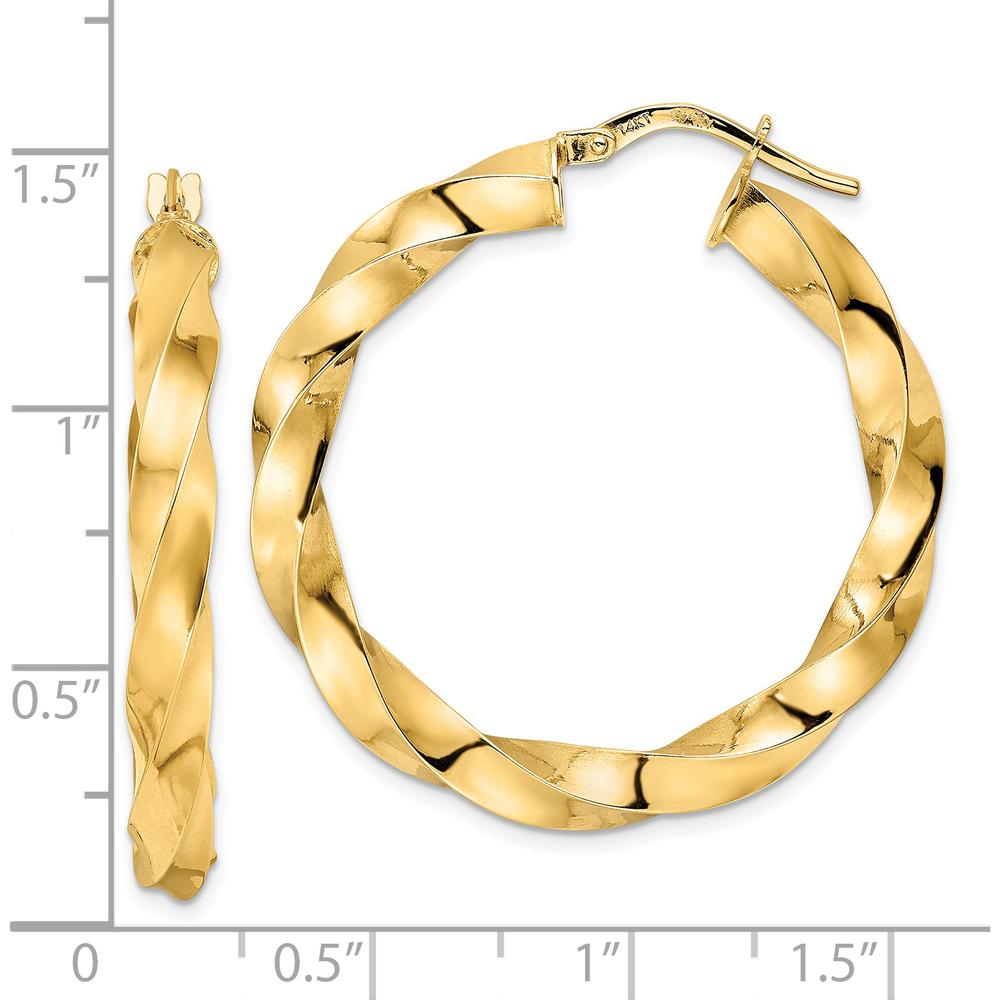 14K Yellow Gold Polished Twisted Hoop Earrings - 34.6mm Length, 32.4mm Width by 0