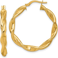 14K Yellow Gold Polished Twisted Hoop Earrings - 34mm Length by 0