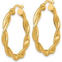 14K Yellow Gold Polished Twisted Hoop Earrings - 34mm Length by 0