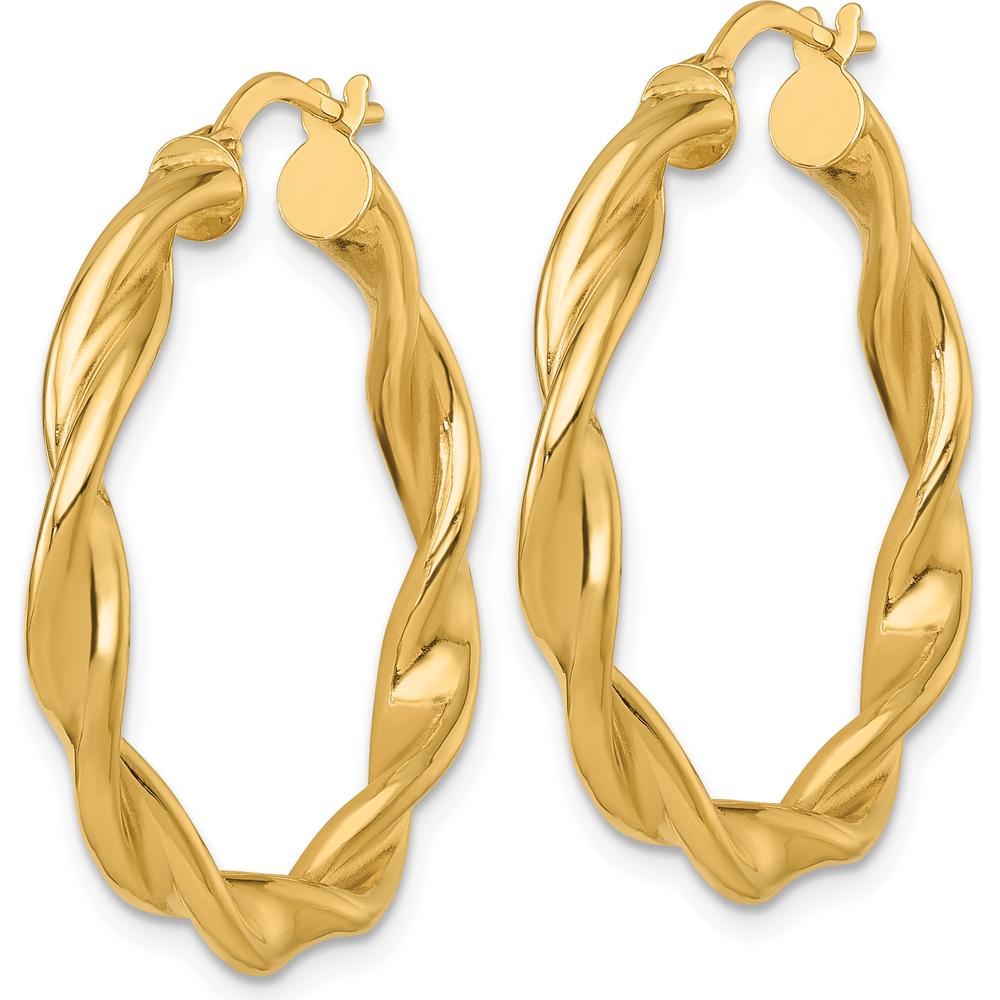 14K Yellow Gold Polished Twisted Hoop Earrings - 34mm Length by 0