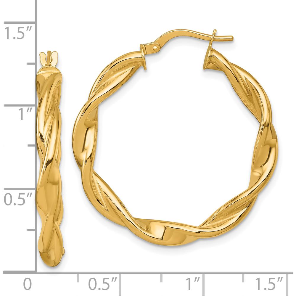 14K Yellow Gold Polished Twisted Hoop Earrings - 34mm Length by 0