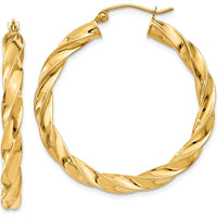 14K Yellow Gold Polished Twisted Hoop Earrings - 38mm in Length, 35.5mm in Width by 0