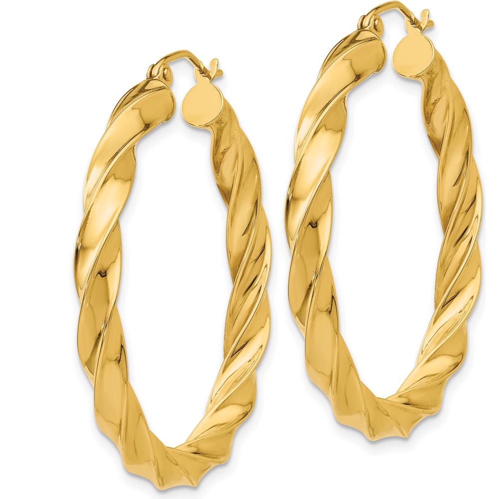 14K Yellow Gold Polished Twisted Hoop Earrings - 38mm in Length, 35.5mm in Width by 0