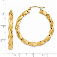 14K Yellow Gold Polished Twisted Hoop Earrings - 38mm in Length, 35.5mm in Width by 0