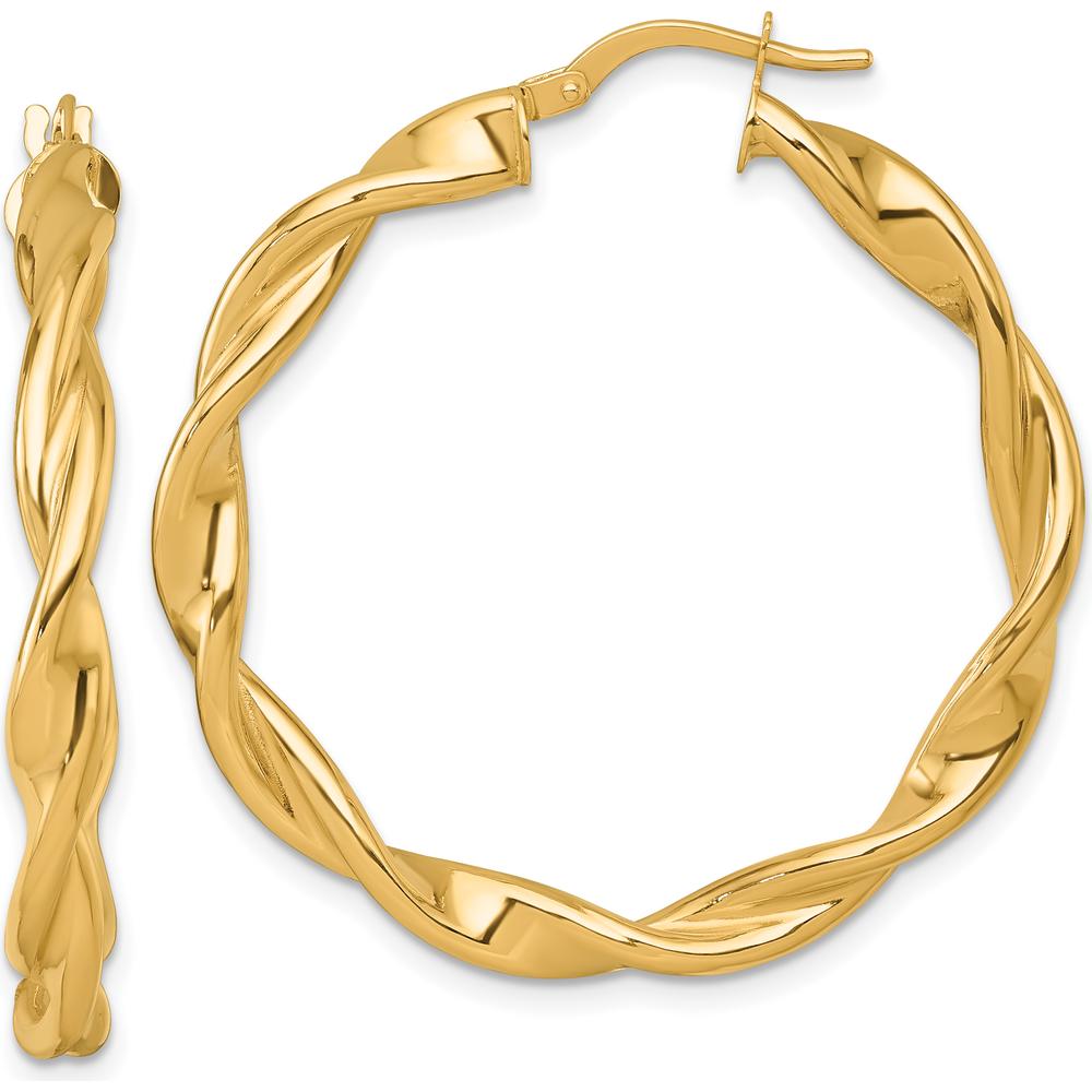 14K Yellow Gold Polished Twisted Hoop Earrings - 38mm Length by 0