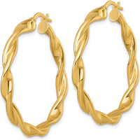14K Yellow Gold Polished Twisted Hoop Earrings - 38mm Length by 0