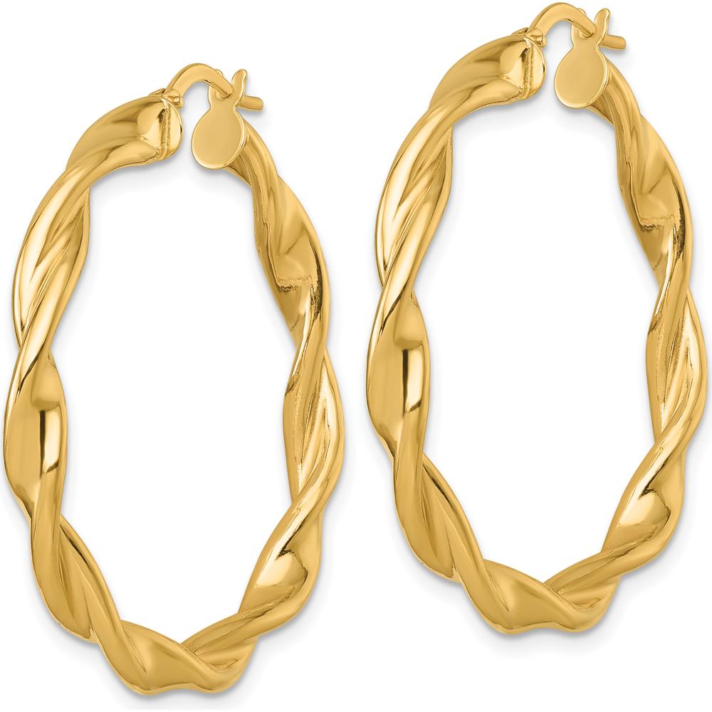 14K Yellow Gold Polished Twisted Hoop Earrings - 38mm Length by 0