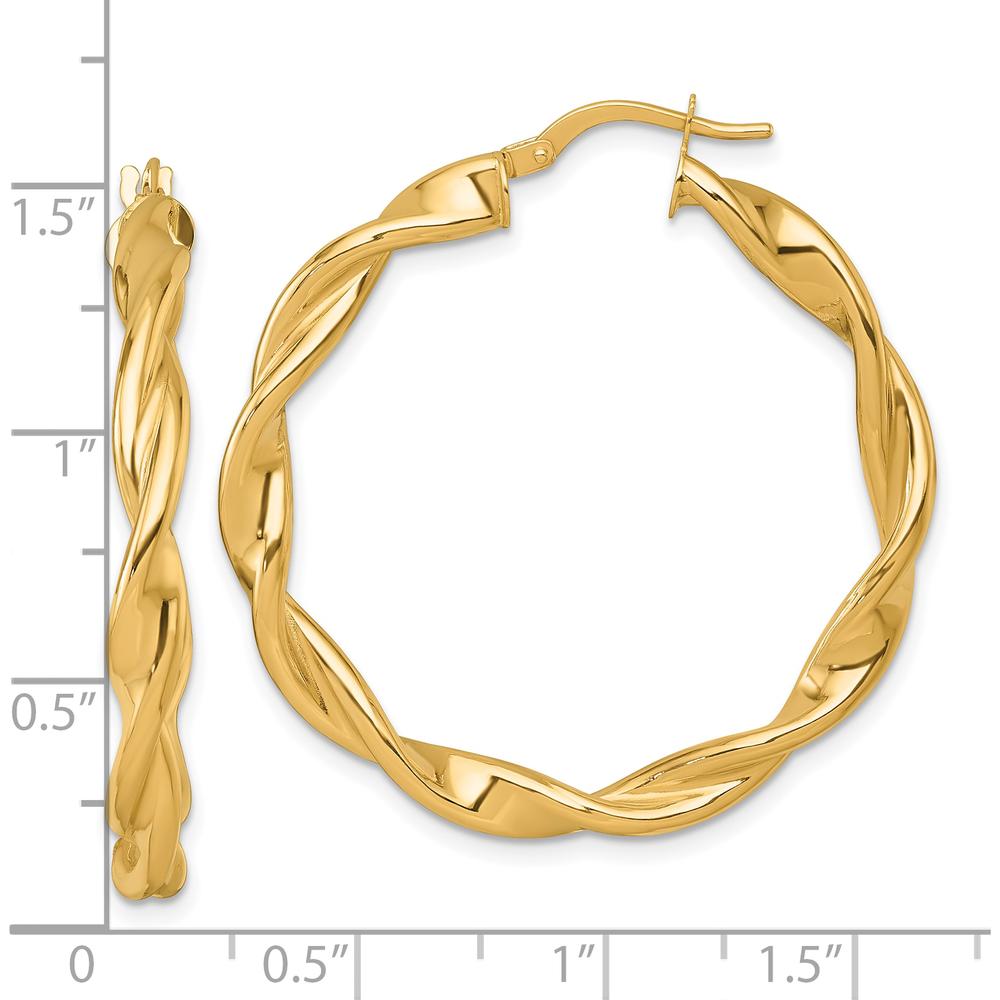 14K Yellow Gold Polished Twisted Hoop Earrings - 38mm Length by 0