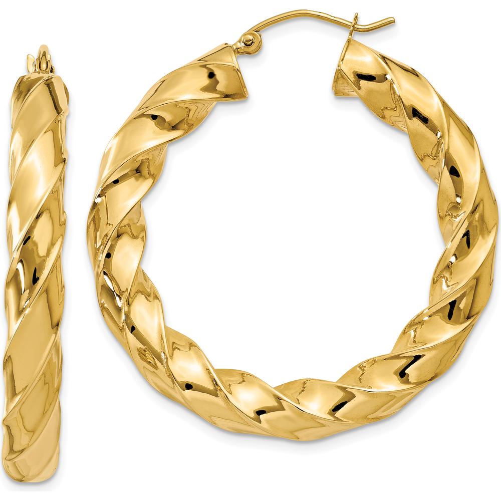 14K Yellow Gold Polished Twisted Hoop Earrings - 39mm Length by 0