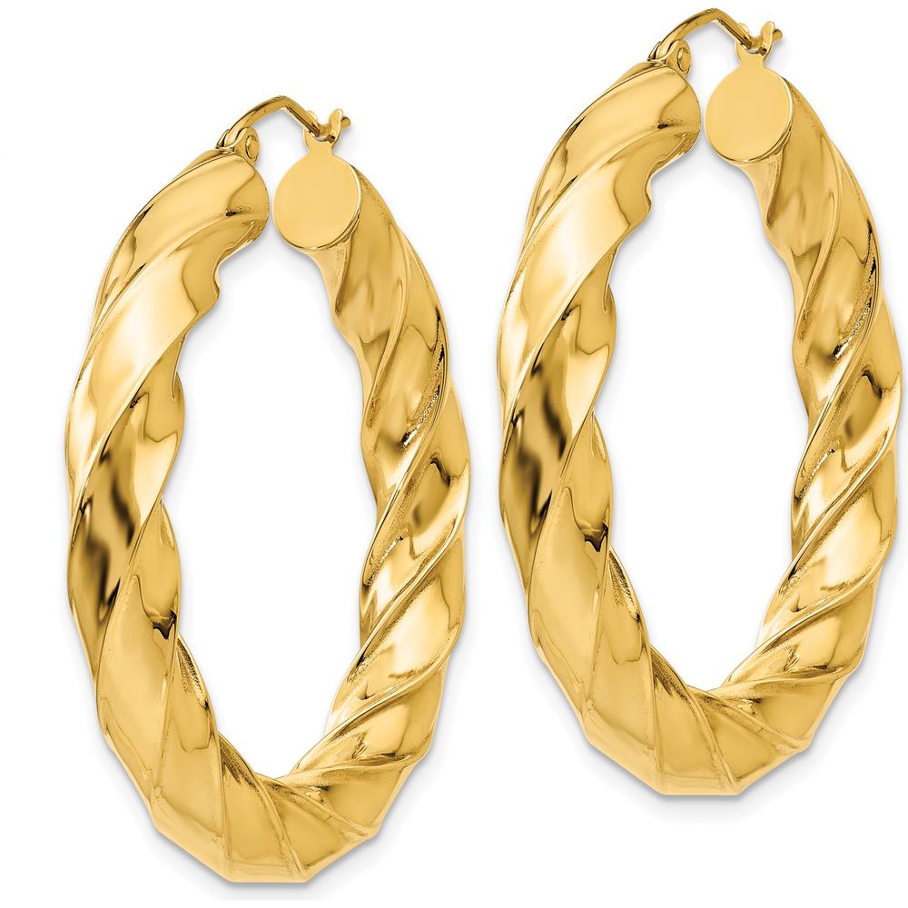 14K Yellow Gold Polished Twisted Hoop Earrings - 39mm Length by 0