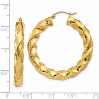 14K Yellow Gold Polished Twisted Hoop Earrings - 39mm Length by 0