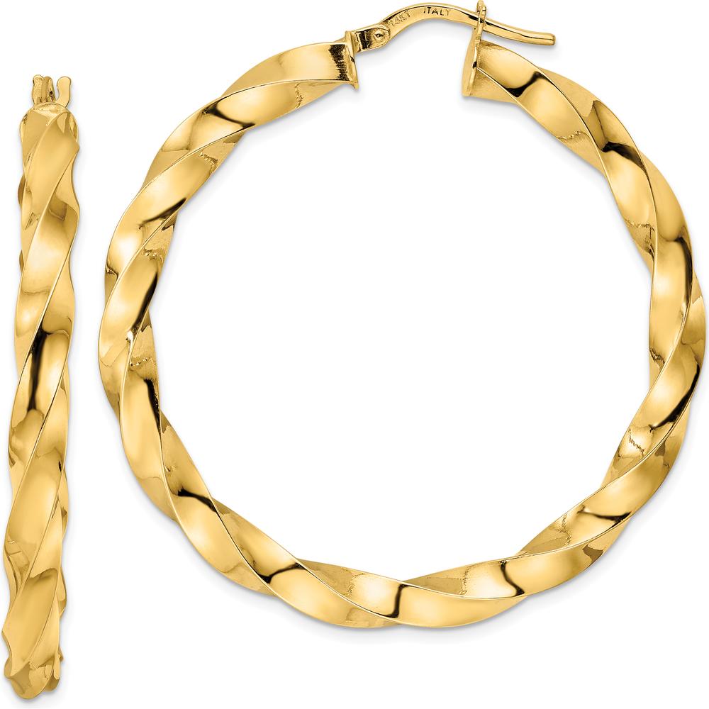 14K Yellow Gold Polished Twisted Hoop Earrings - 44mm Length by 0