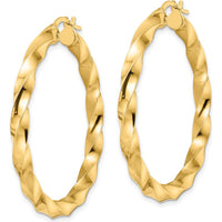 14K Yellow Gold Polished Twisted Hoop Earrings - 44mm Length by 0