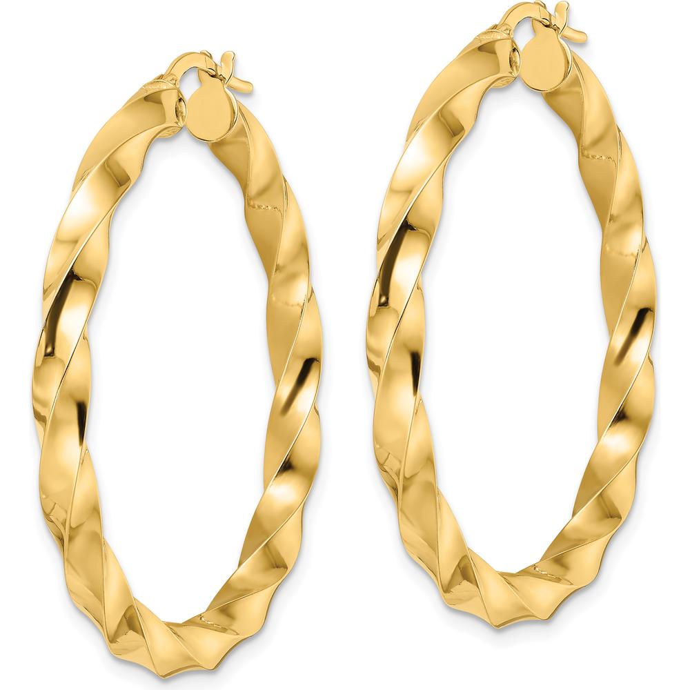 14K Yellow Gold Polished Twisted Hoop Earrings - 44mm Length by 0