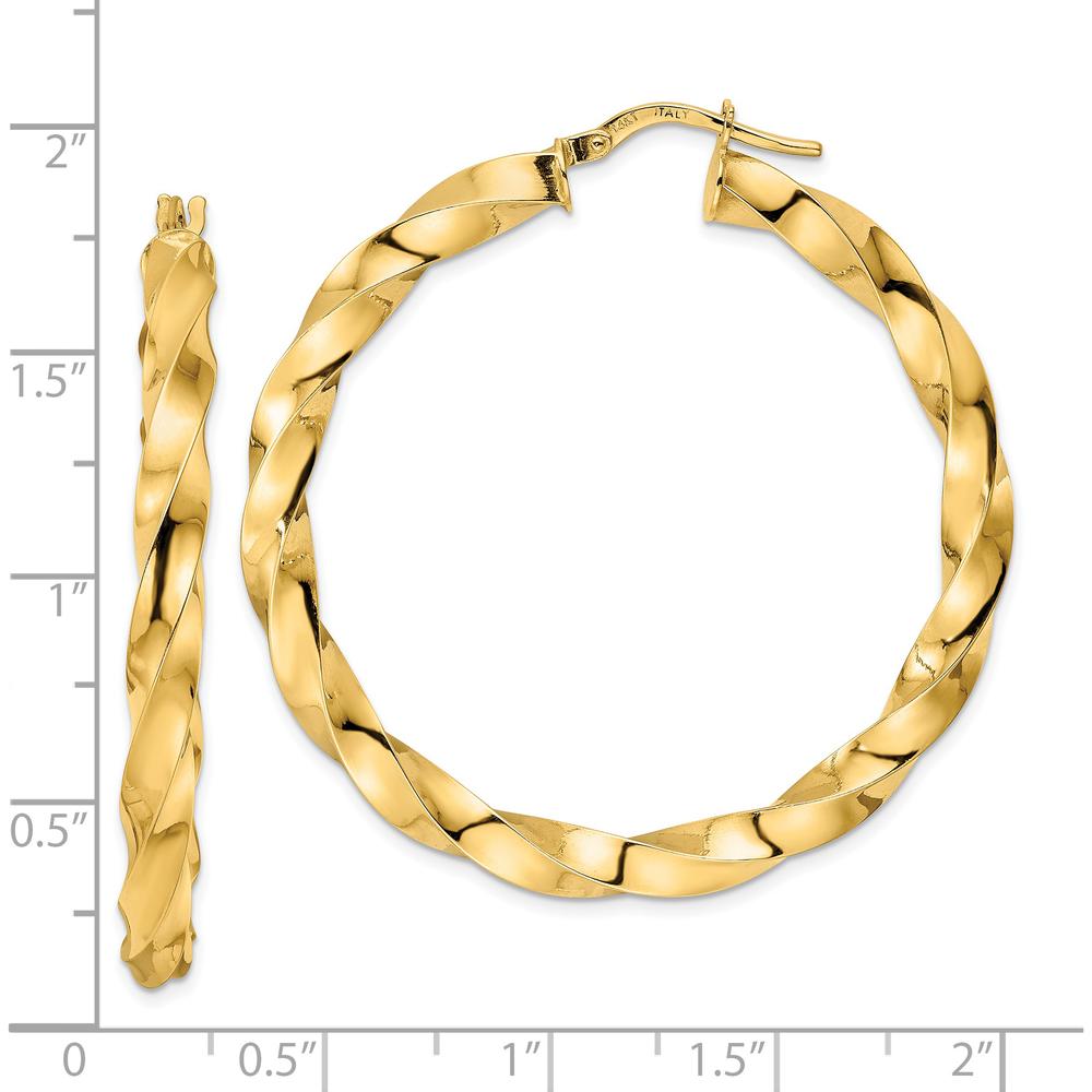 14K Yellow Gold Polished Twisted Hoop Earrings - 44mm Length by 0