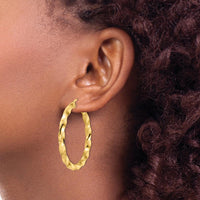 14K Yellow Gold Polished Twisted Hoop Earrings - 44mm Length by 0