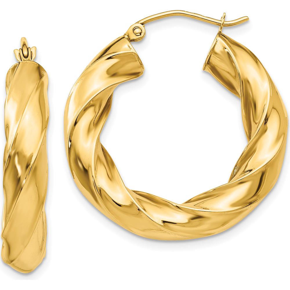 14K Yellow Gold Polished Twisted Hoop Earrings - 5.0mm Width, 17mm Length by 0
