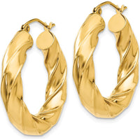 14K Yellow Gold Polished Twisted Hoop Earrings - 5.0mm Width, 17mm Length by 0