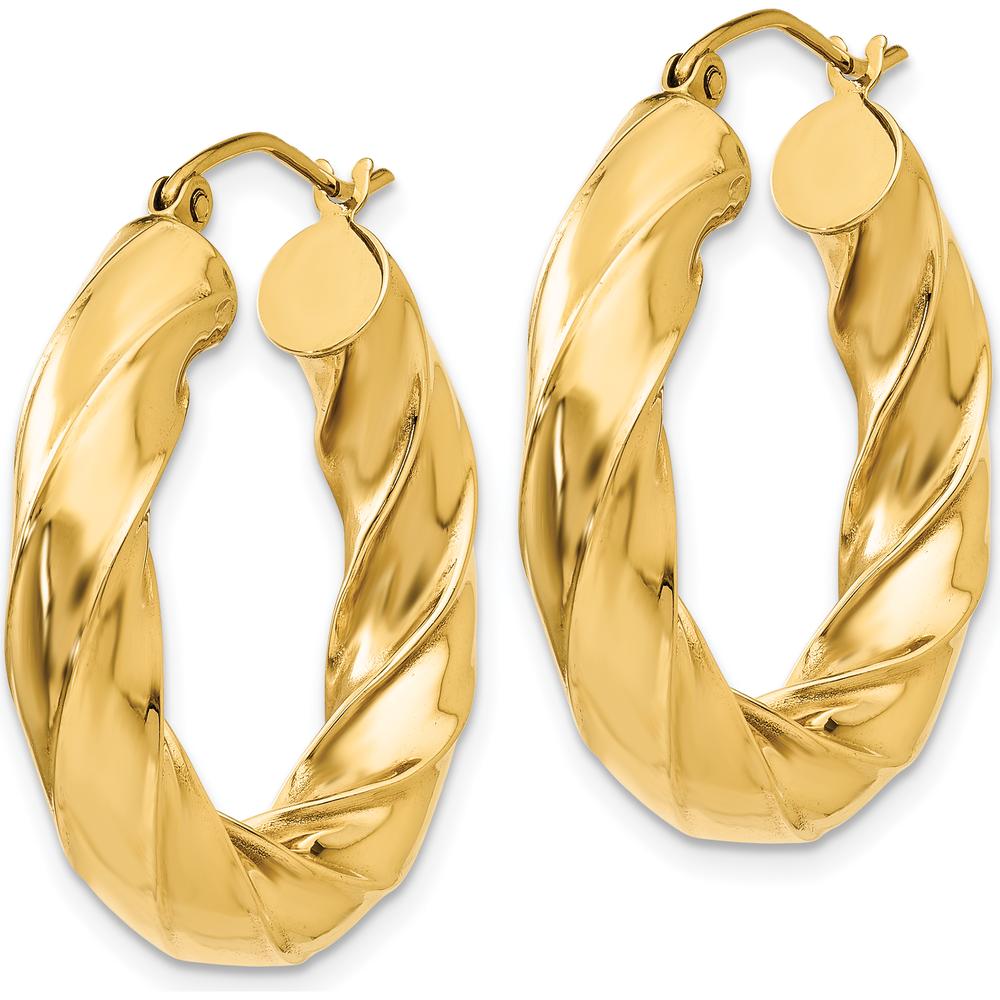 14K Yellow Gold Polished Twisted Hoop Earrings - 5.0mm Width, 17mm Length by 0