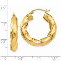 14K Yellow Gold Polished Twisted Hoop Earrings - 5.0mm Width, 17mm Length by 0