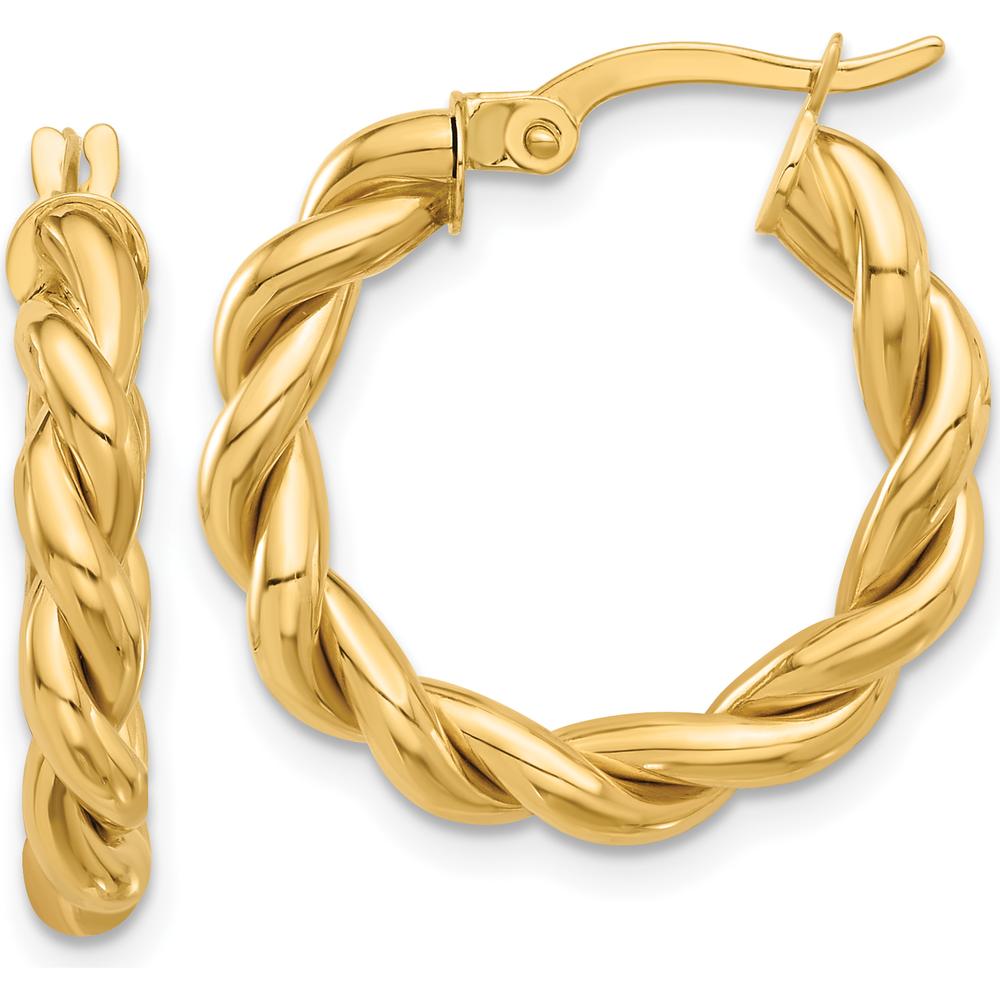 14K Yellow Gold Polished Twisted Hoop Earrings - Elegant & Timeless Design by 0